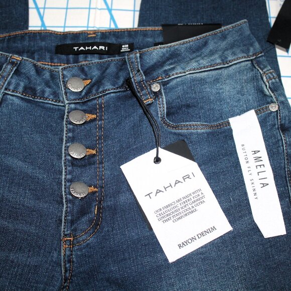 NWT TAHARI Amelia Rayon Denim Button Fly Skinny Jeans 6/28 Mid Rise Ankle - Picture 3 of 8